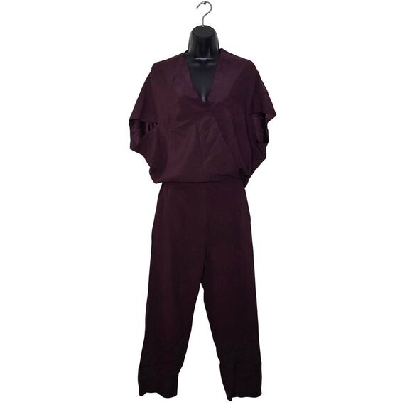 Zero Maria Cornejo Silk Jumpsuit Size 6 Plum Elastic Waist V-Neck - Picture 1 of 8